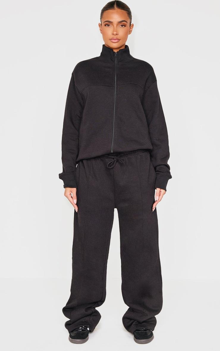Pretty Little Thing Black Straight Leg Seam Detailed Sweatpants