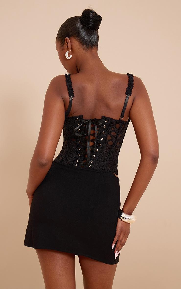 Pretty Little Thing Black Strappy Textured Sheer Floral Lace Corset