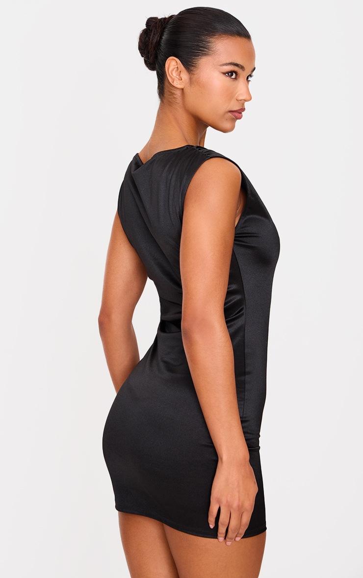 Pretty Little Thing Black Stretch Satin Boat Neck Mini Dress