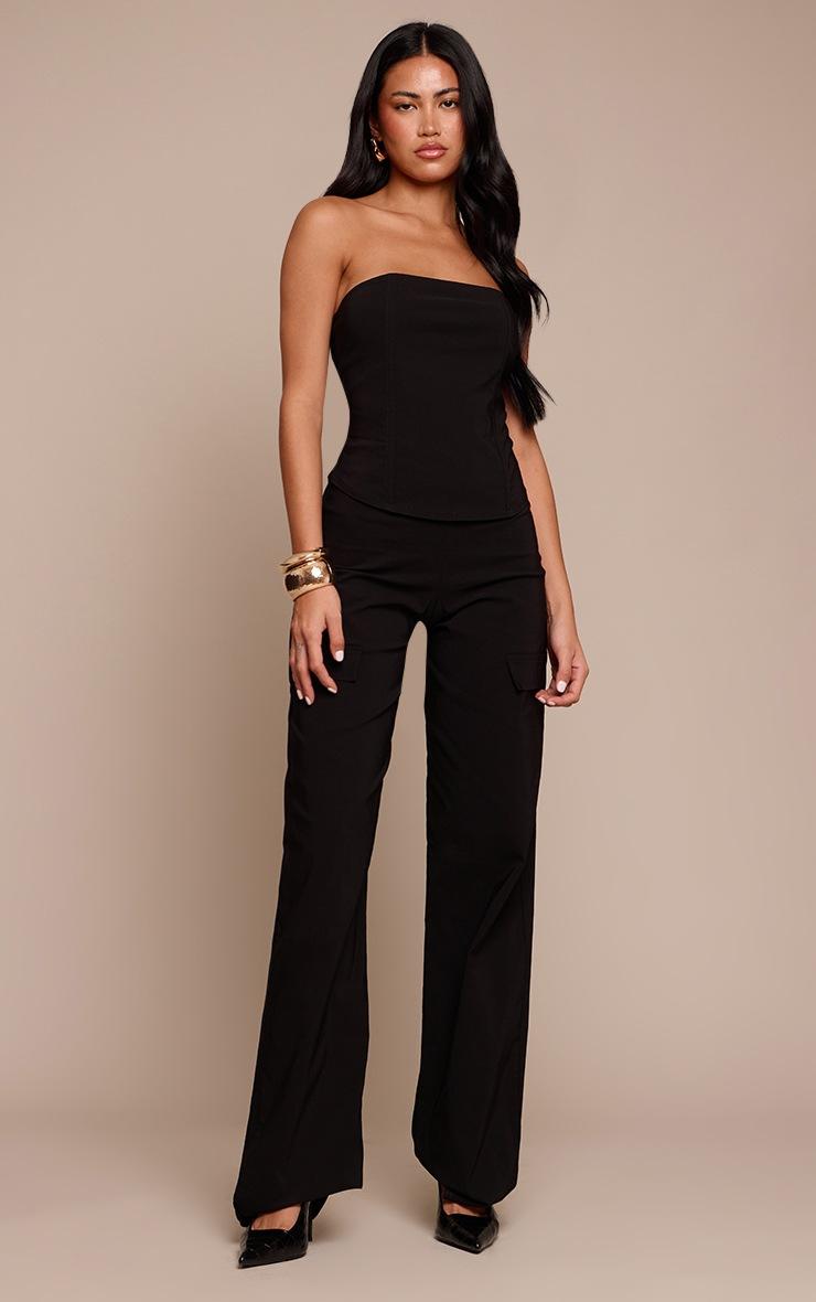 Pretty Little Thing Black Stretch Woven Bandeau Corset