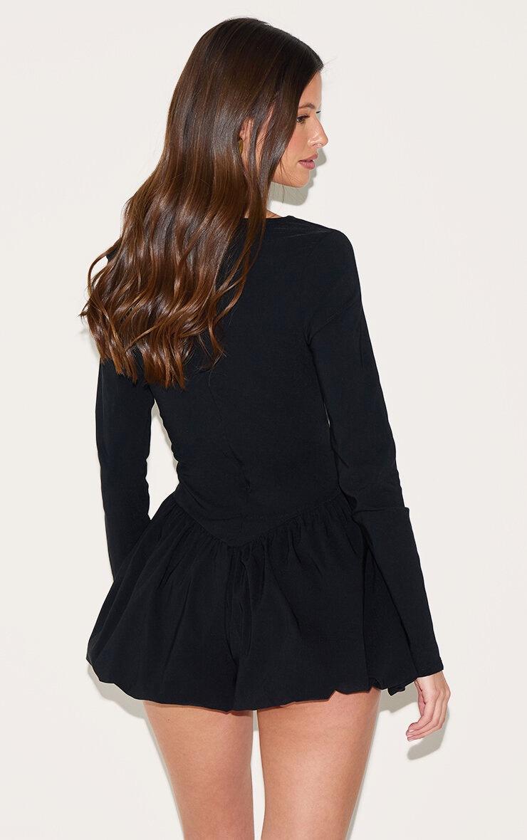 Pretty Little Thing Black Stretch Woven High Neck Puffball Skort Romper