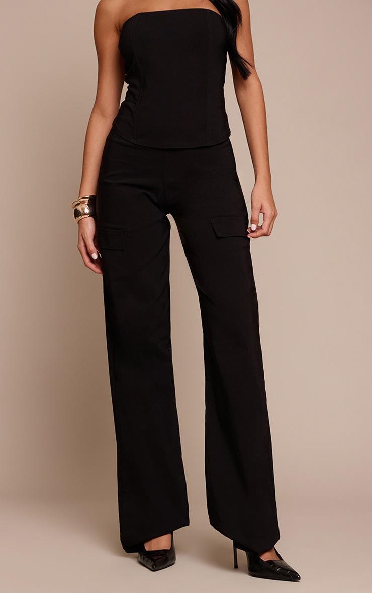 Pretty Little Thing Black Stretch Woven Low Rise Cargo Pants
