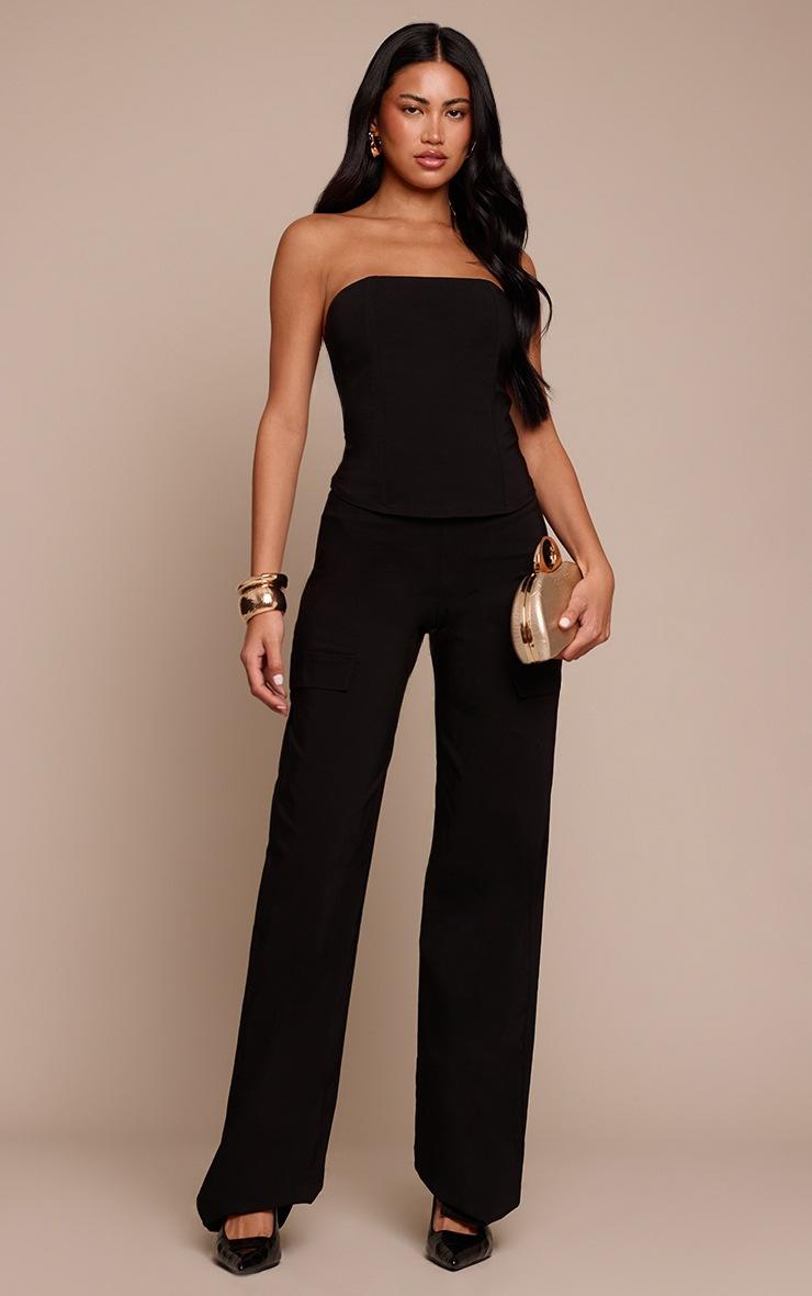 Pretty Little Thing Black Stretch Woven Low Rise Cargo Pants