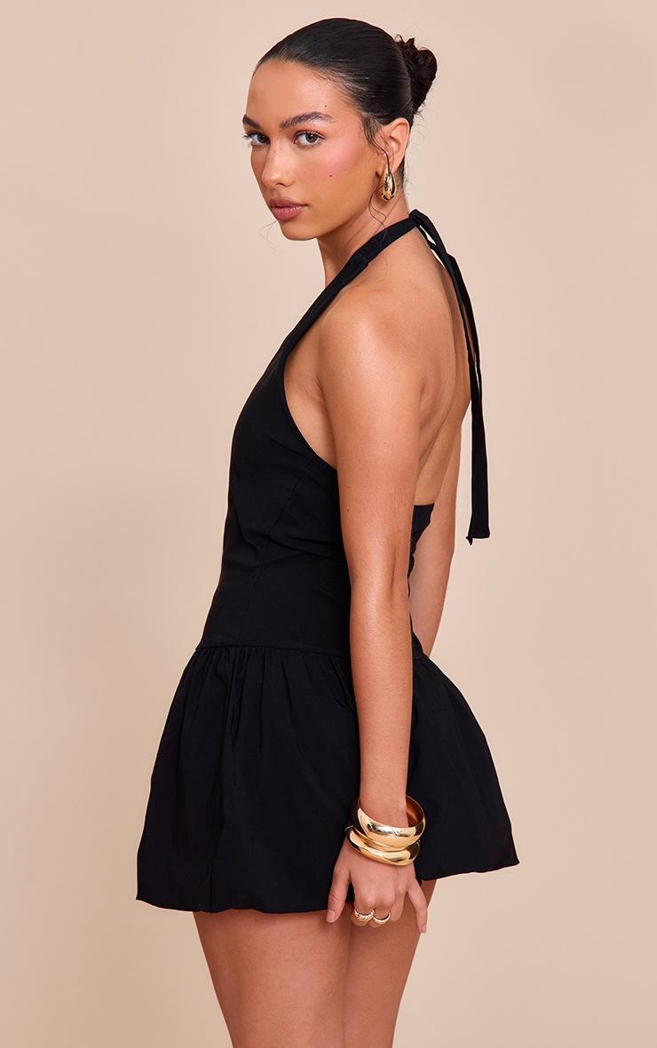 Pretty Little Thing Black Stretch Woven Plunge Puffball Dress