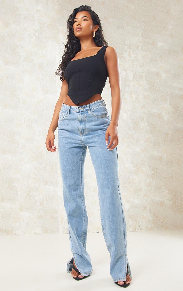 Pretty Little Thing Black Stretch Woven Square Neck Corset Top