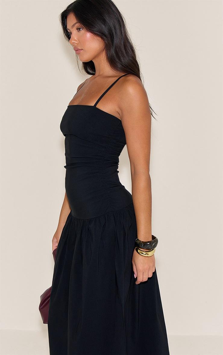 Pretty Little Thing Black Stretch Woven Strappy Ruched Maxi Dress
