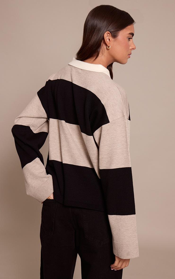 Pretty Little Thing Black Striped Knitted Rugby Top