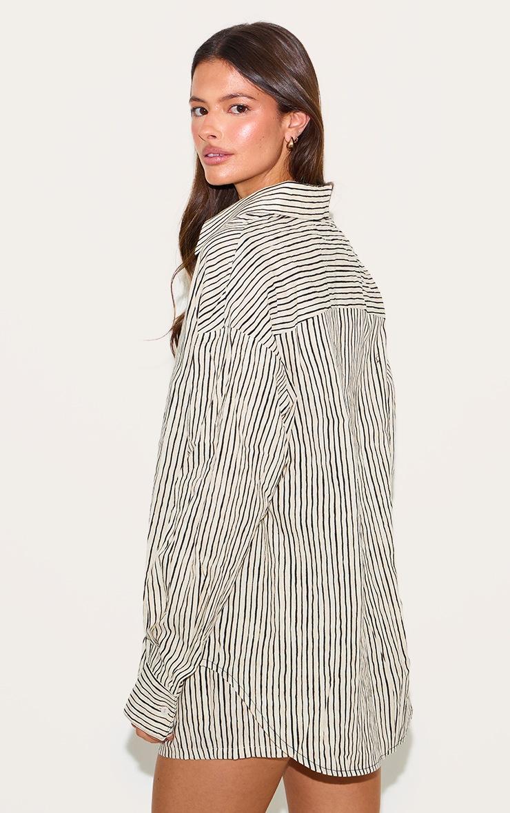Pretty Little Thing Black Striped Linen Long Sleeve Shirt