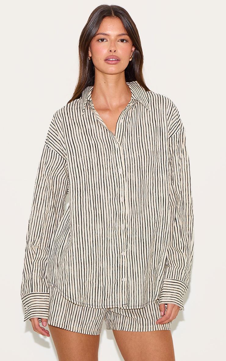 Pretty Little Thing Black Striped Linen Long Sleeve Shirt