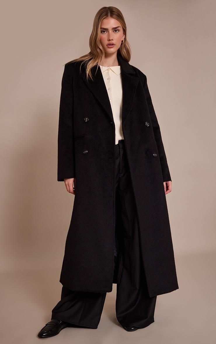 Pretty Little Thing Black Structured Double Breasted Wool Look Maxi Coat