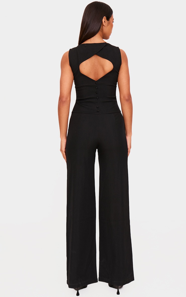 Pretty Little Thing Black Structured Woven Open Back Detail Straight Leg Jumpsuit
