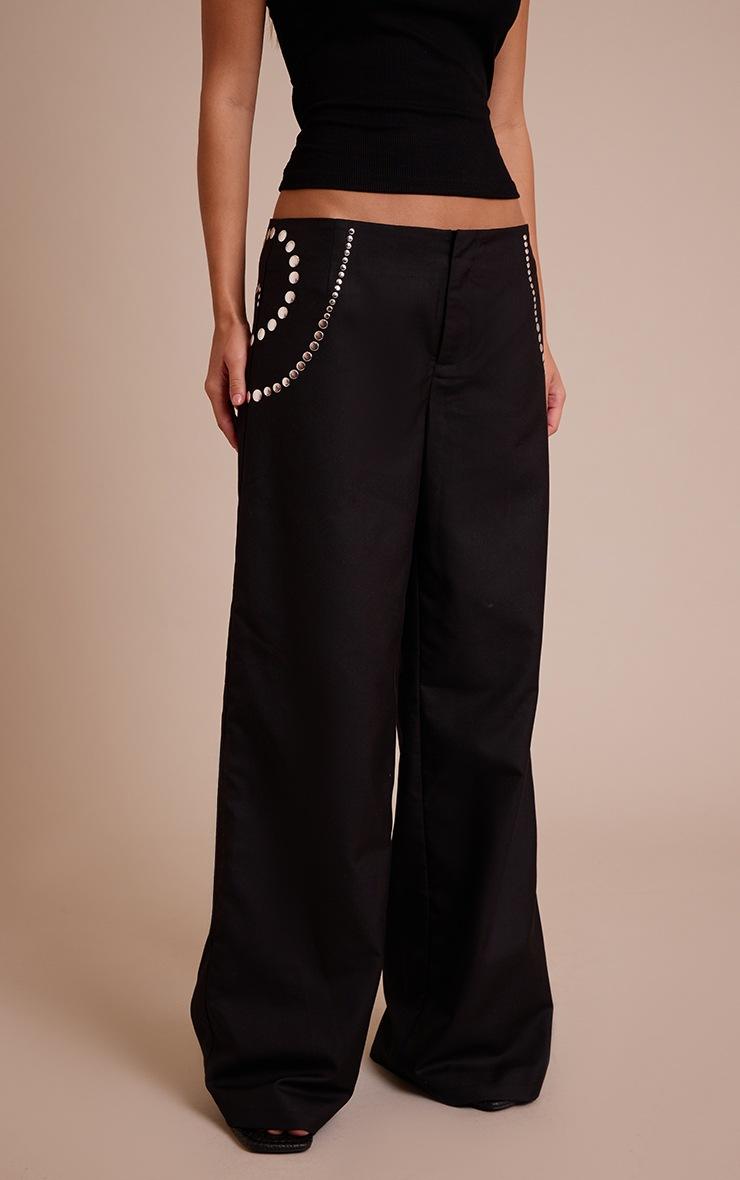 Pretty Little Thing Black Studded Swirl Low Rise Pants