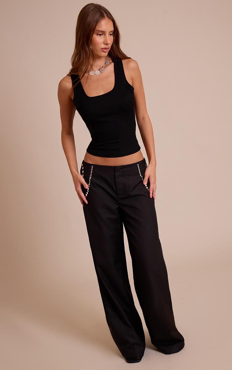 Pretty Little Thing Black Studded Swirl Low Rise Pants
