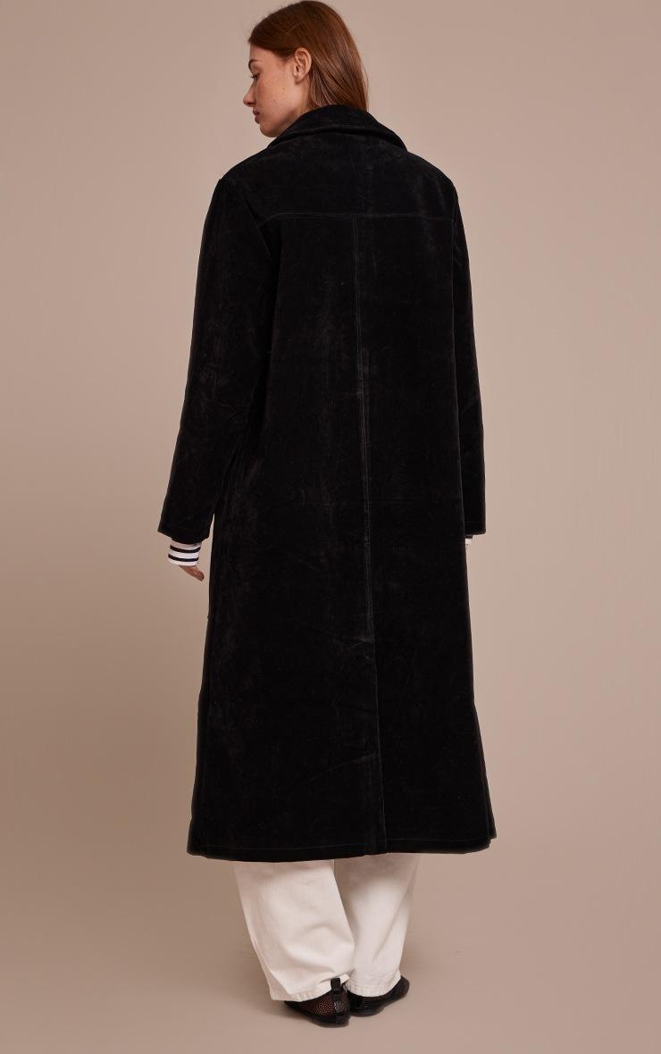 Pretty Little Thing Black Suede Longline Button Coat
