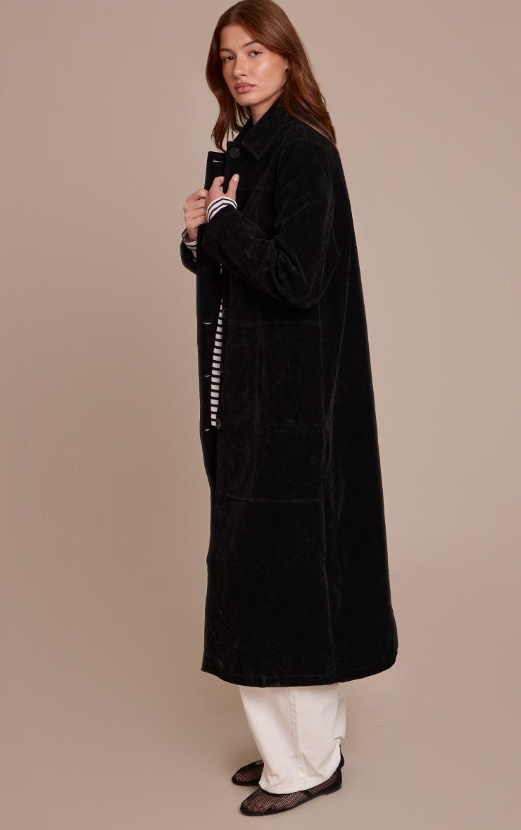 Pretty Little Thing Black Suede Longline Button Coat