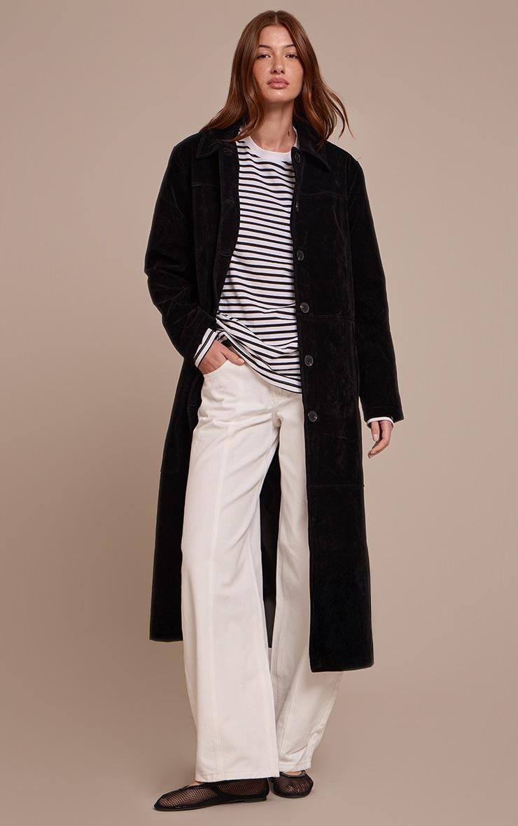 Pretty Little Thing Black Suede Longline Button Coat