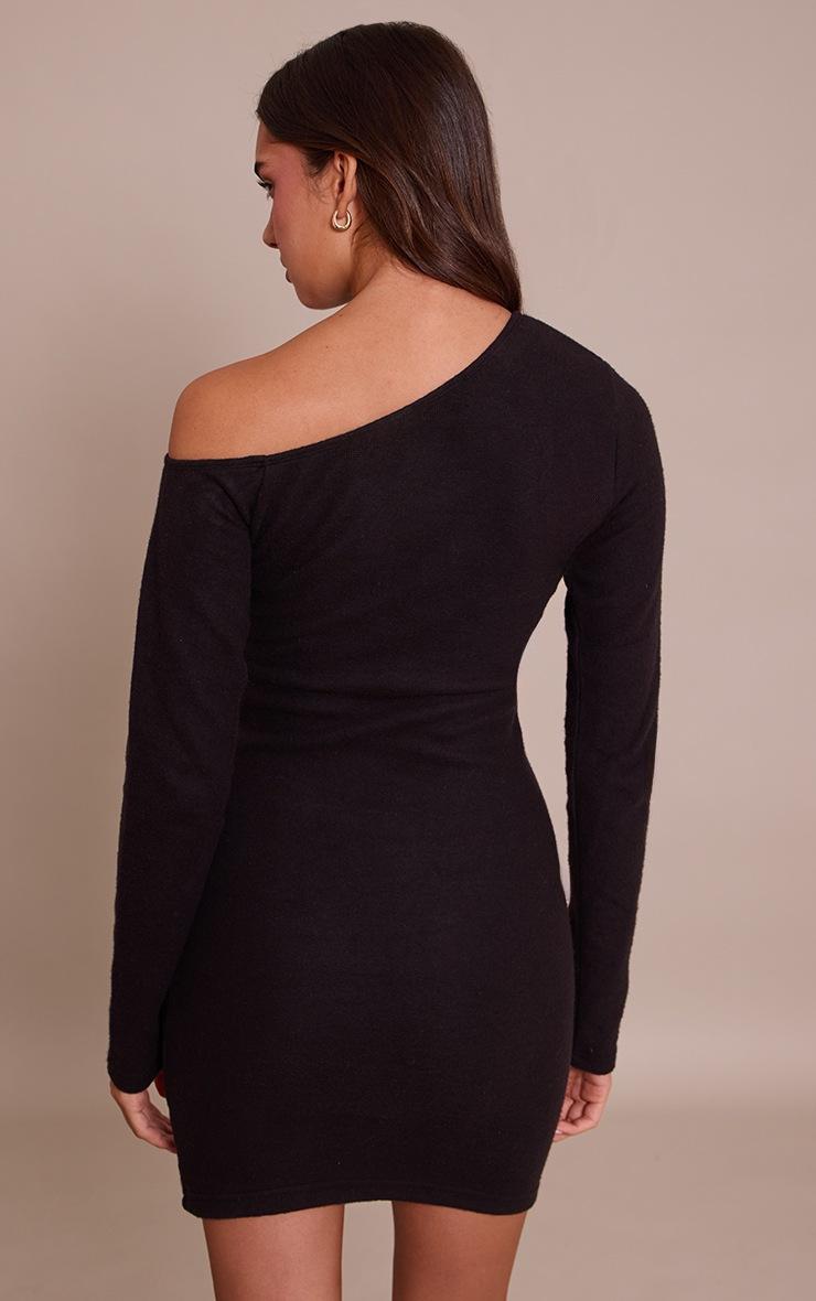 Pretty Little Thing Black Super Soft Asymmetric Long Sleeve Bodycon Dress