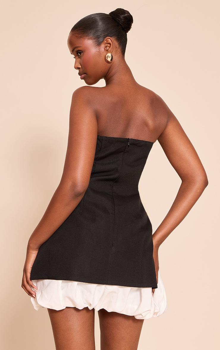 Pretty Little Thing Black Tailored Bandeau Puffball Hem Shift Dress
