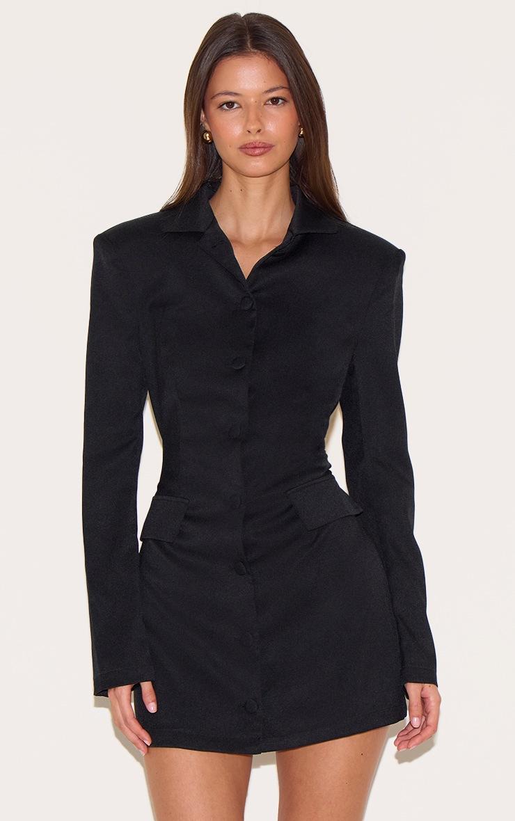 Pretty Little Thing Black Tailored Button Up Pocket Detail Mini Dress