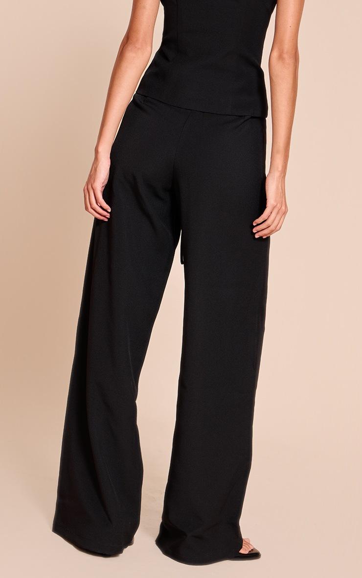 Pretty Little Thing Black Tailored Tie Detail Woven Wide Leg Pants