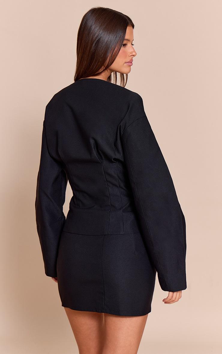 Pretty Little Thing Black Tailored Woven Boxy Balloon Sleeve Blazer