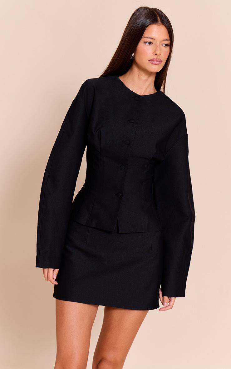Pretty Little Thing Black Tailored Woven Boxy Balloon Sleeve Blazer