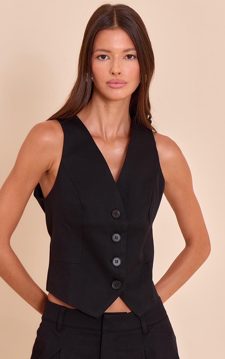 Pretty Little Thing Black Tailored Woven Button Detail Vest