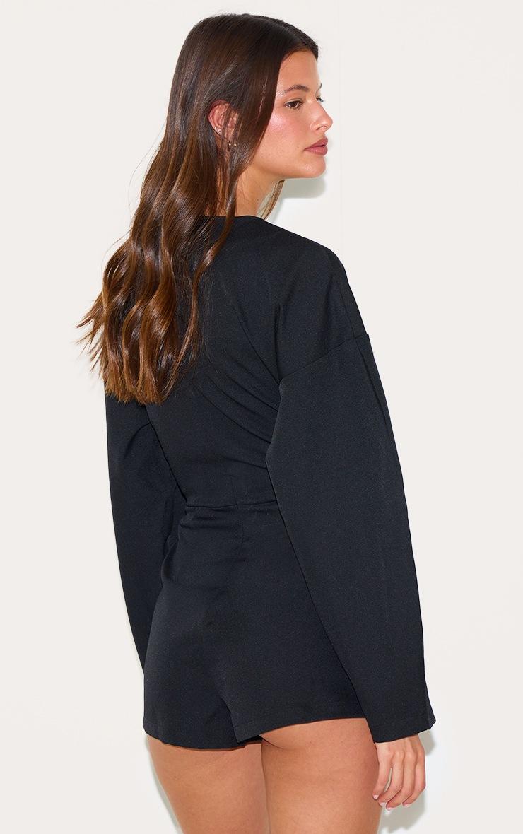 Pretty Little Thing Black Tailored Woven High Neck Cocoon Sleeve Romper