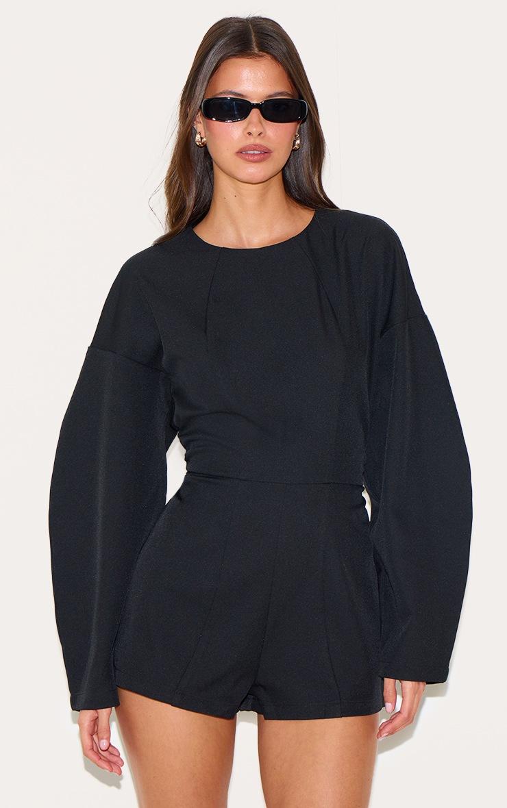 Pretty Little Thing Black Tailored Woven High Neck Cocoon Sleeve Romper