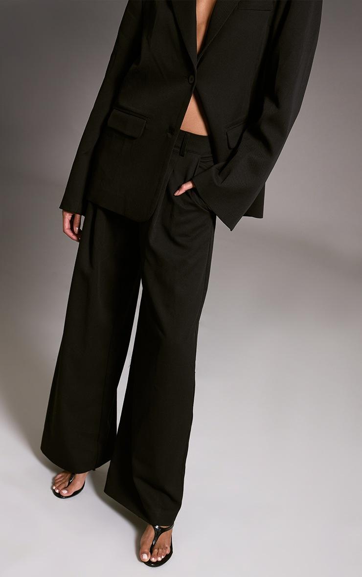 Pretty Little Thing Black Tailored Woven Pleated Wide Leg Pant