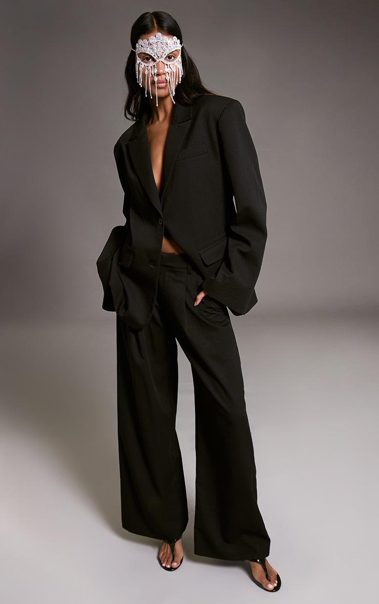 Pretty Little Thing Black Tailored Woven Pleated Wide Leg Pant