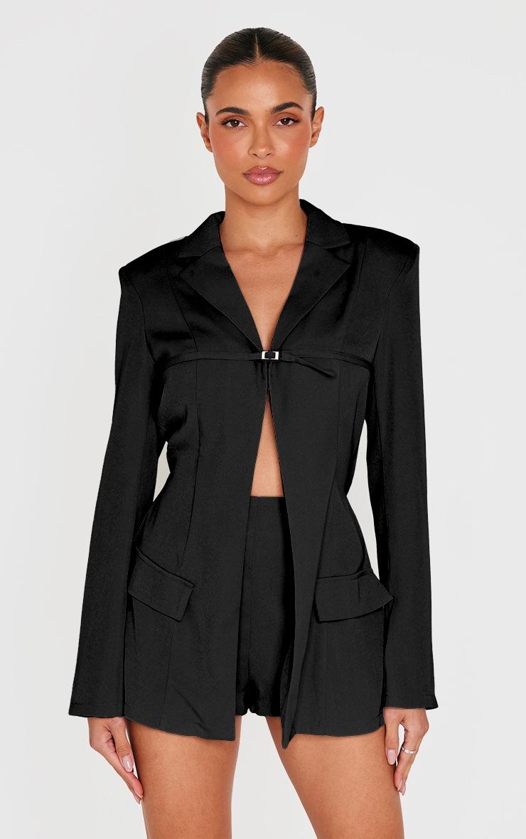 Pretty Little Thing Black Tailored Woven Thin Belt Detail Romper