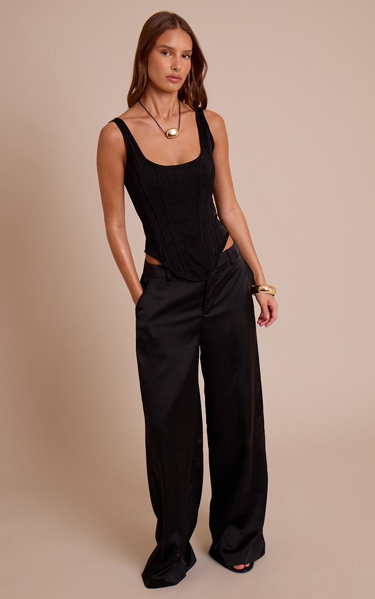 Pretty Little Thing Black Textured Boned Dip Hem Longline Corset