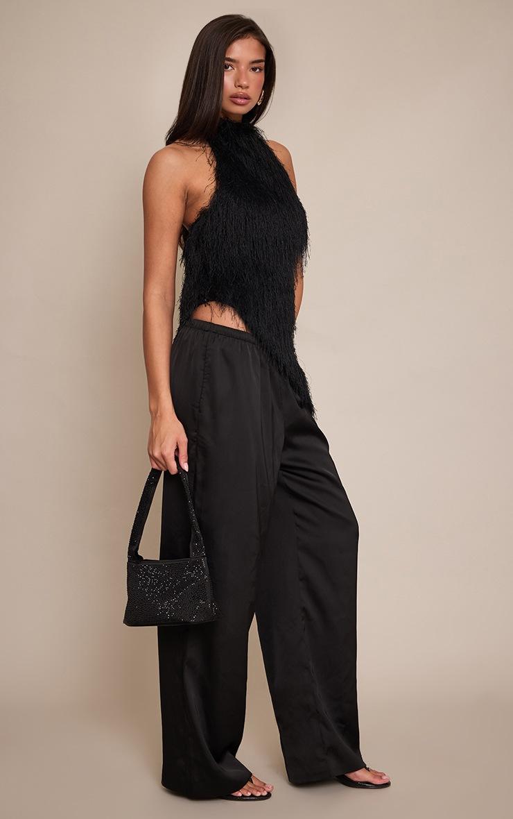 Pretty Little Thing Black Textured Faux Fur Asymmetric Sleeveless Top