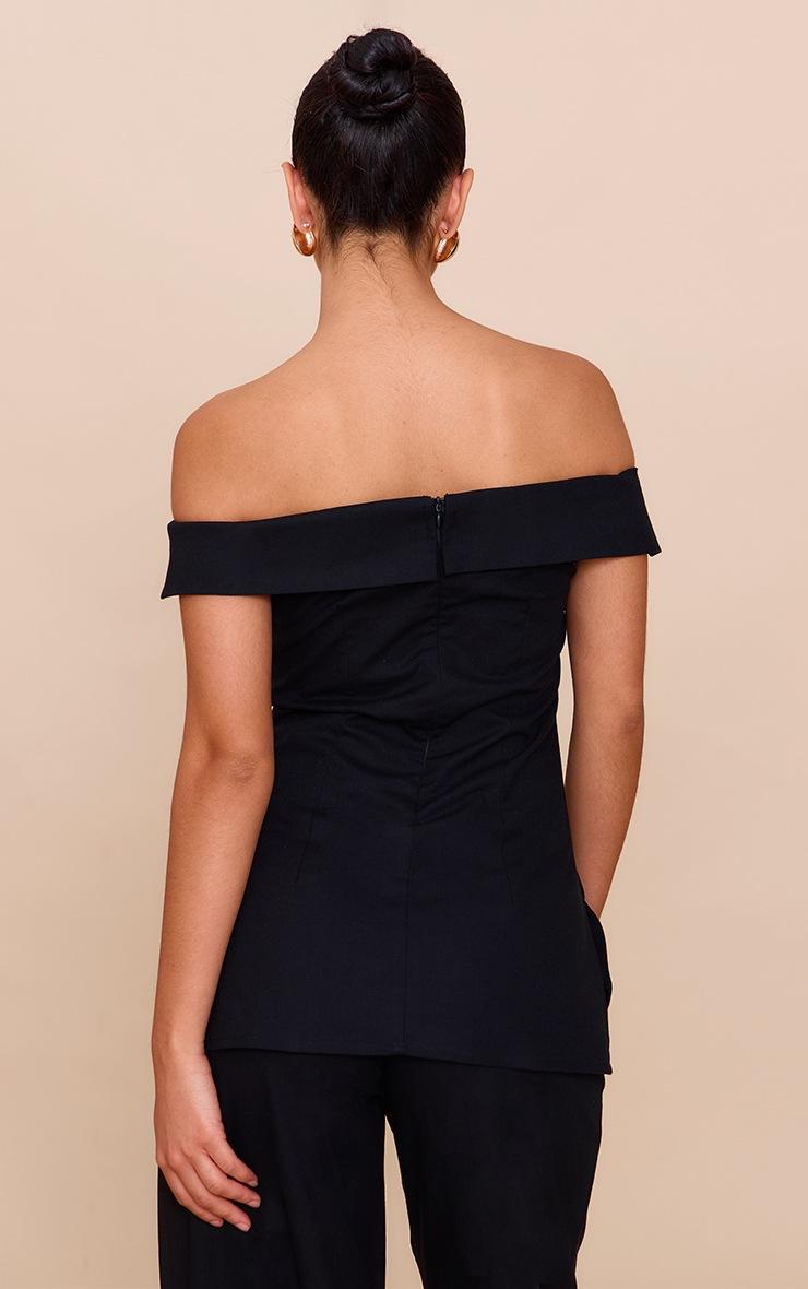 Pretty Little Thing Black Textured Fold Over Bardot Long Top
