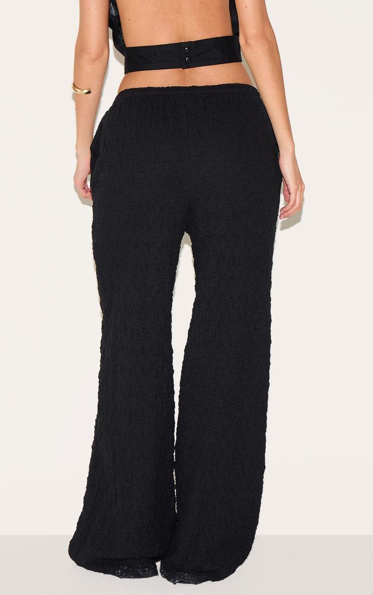 Pretty Little Thing Black Textured Jersey Drawstring Waist Wide Leg Pants