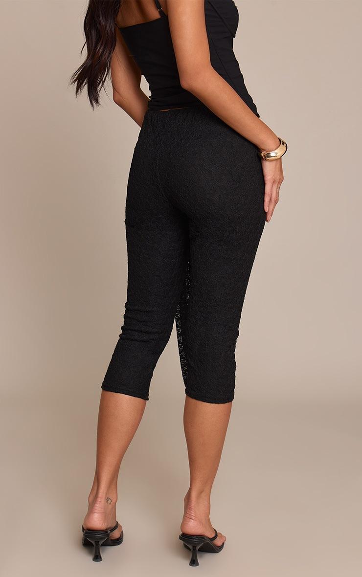 Pretty Little Thing Black Textured Lace Wrap Waist Detail Capris