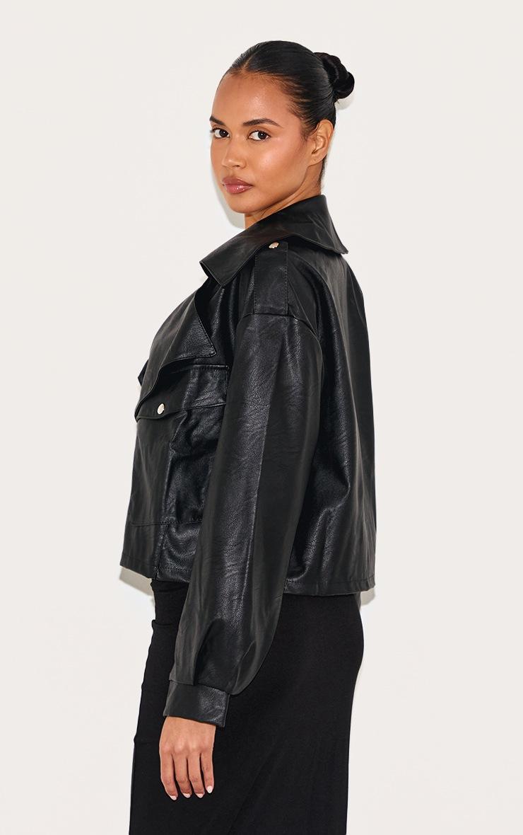 Pretty Little Thing Black Textured Look Faux Leather Biker Jacket
