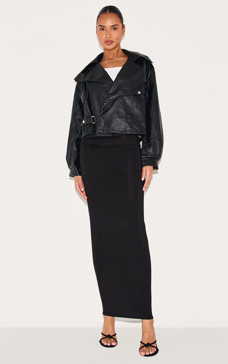 Pretty Little Thing Black Textured Look Faux Leather Biker Jacket