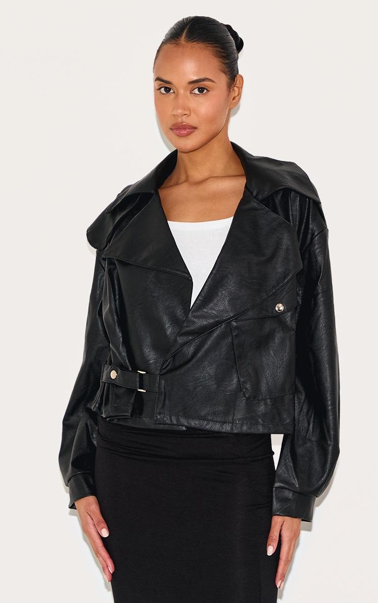 Pretty Little Thing Black Textured Look Faux Leather Biker Jacket