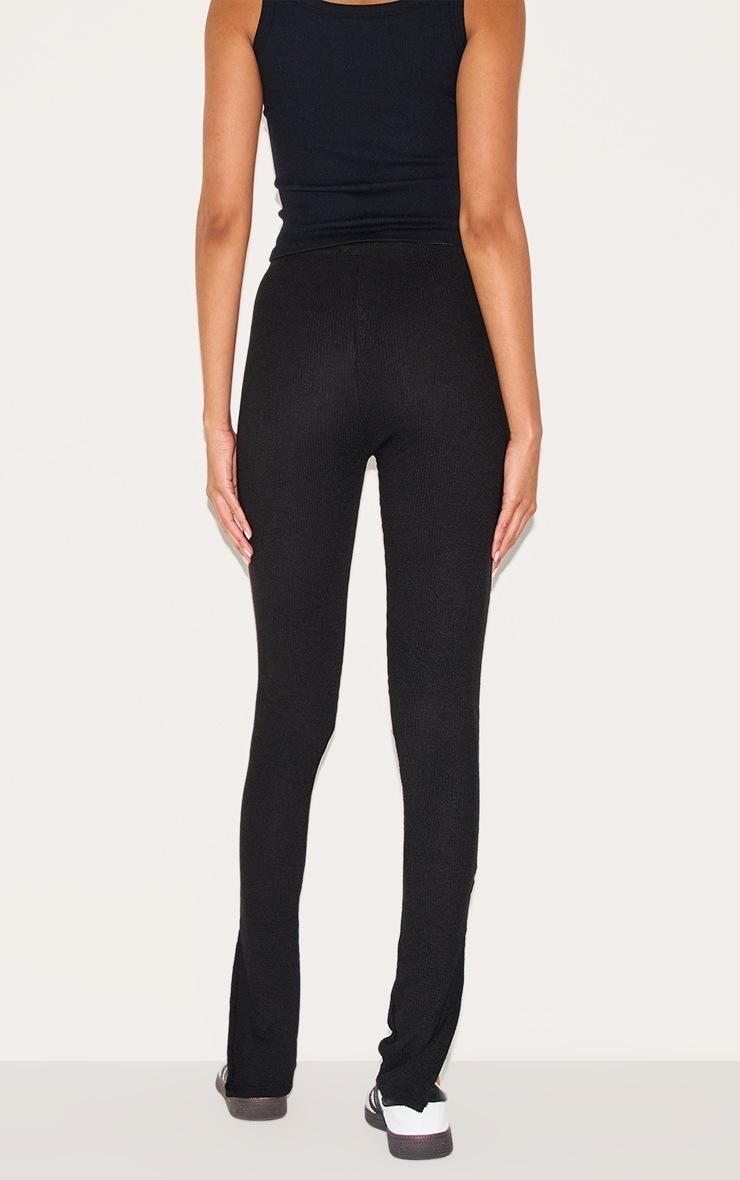 Pretty Little Thing Black Textured Ribbed Split Hem Leggings