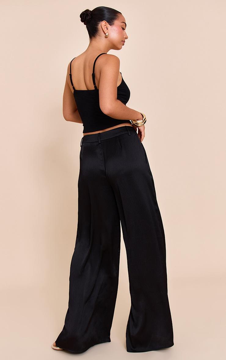 Pretty Little Thing Black Textured Satin Double Pleat Wide Leg Pant