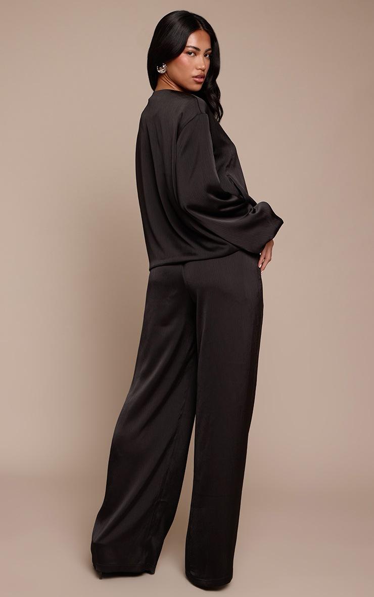 Pretty Little Thing Black Textured Satin Drawstring Straight Leg Pant