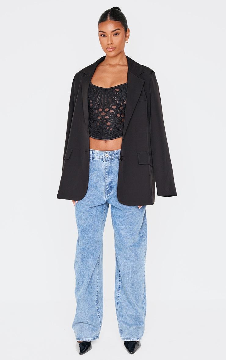 Pretty Little Thing Black Textured Sheer Floral Square Neck Corset