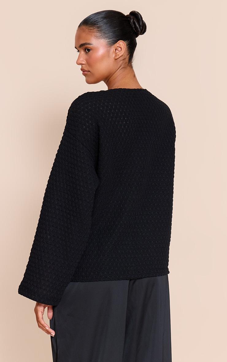 Pretty Little Thing Black Textured Trim Detail Oversized Long Sleeve Top