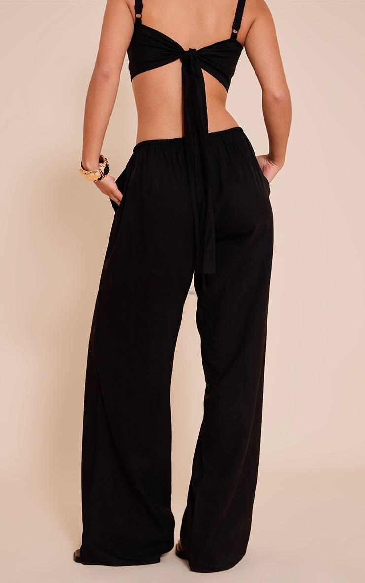Pretty Little Thing Black Textured Wide Leg Draw String Pants