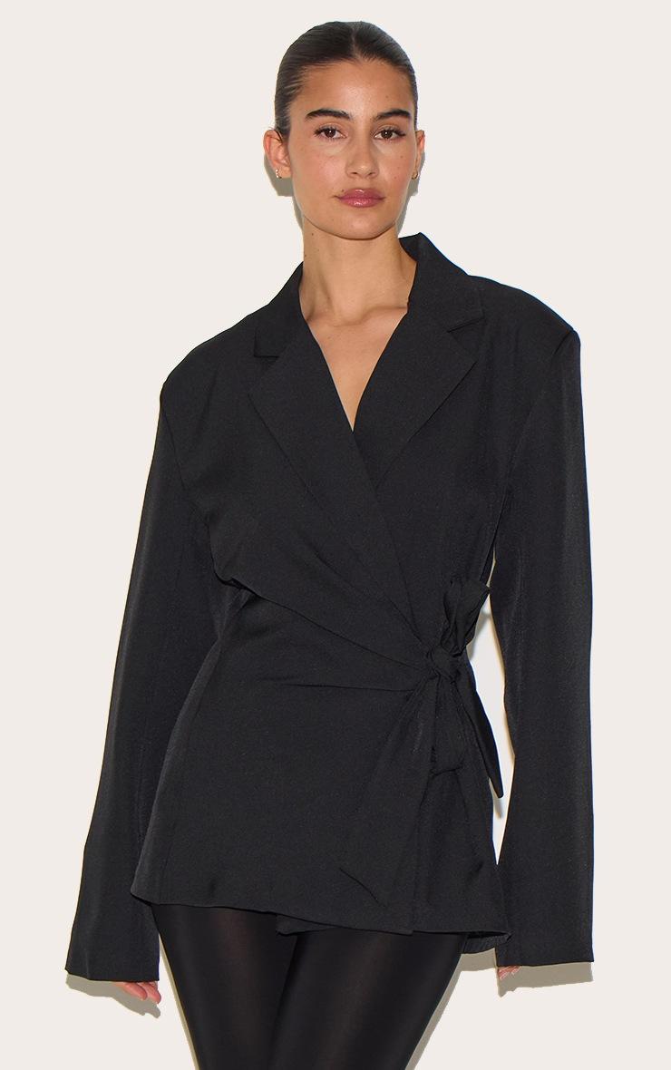Pretty Little Thing Black Tie Front Structured Blazer