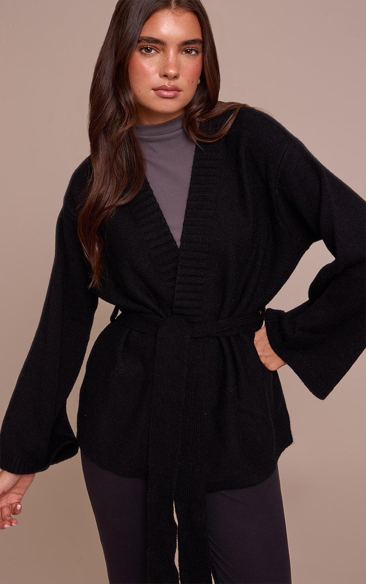 Pretty Little Thing Black Tie Waist Oversized Cardigan