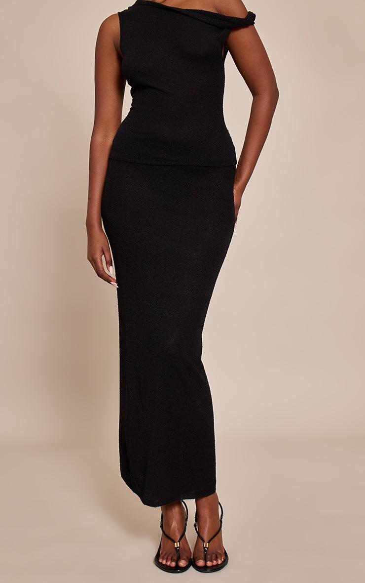 Pretty Little Thing Black Towelling Fine Knit Maxi Skirt