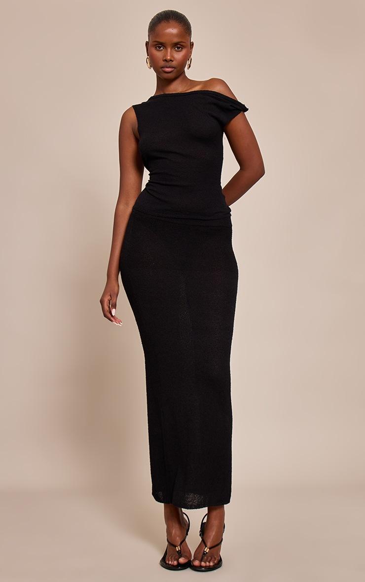 Pretty Little Thing Black Towelling Fine Knit Maxi Skirt